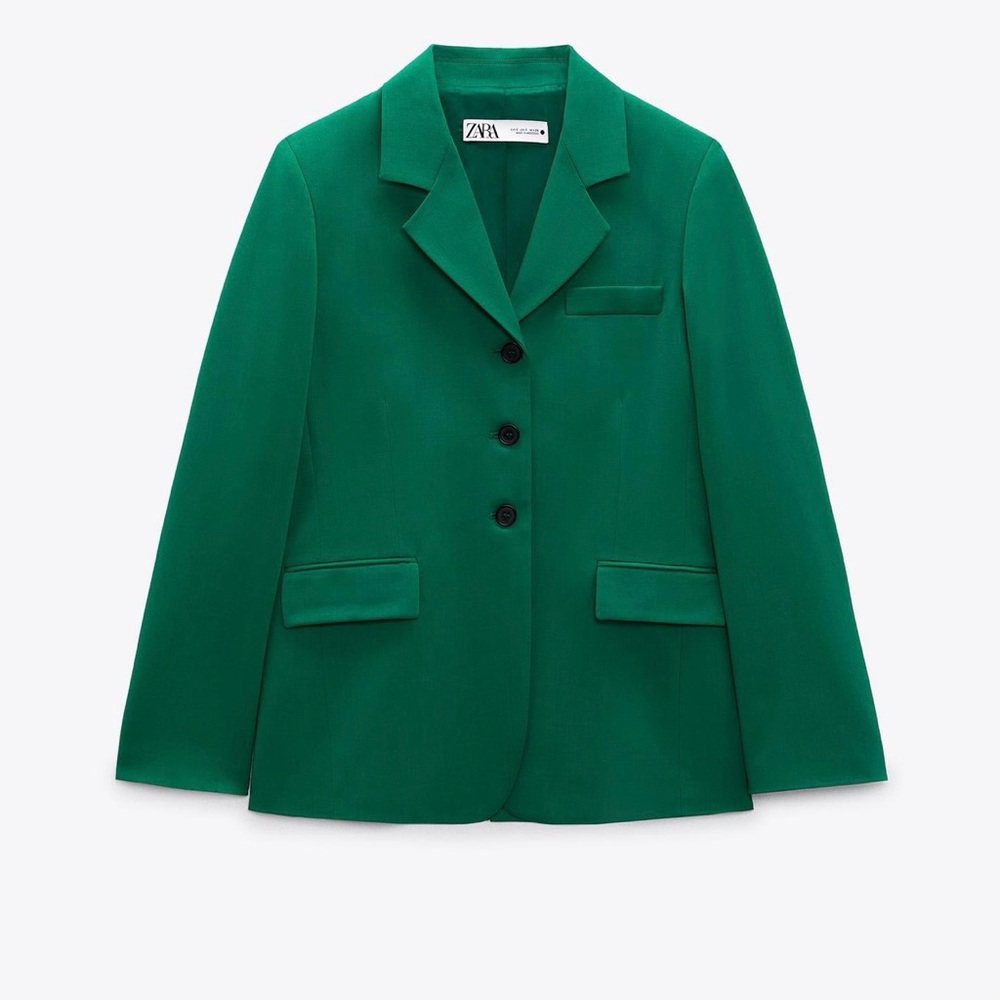ZARA Green Wool Blend Blazer (Straight Cut Design)